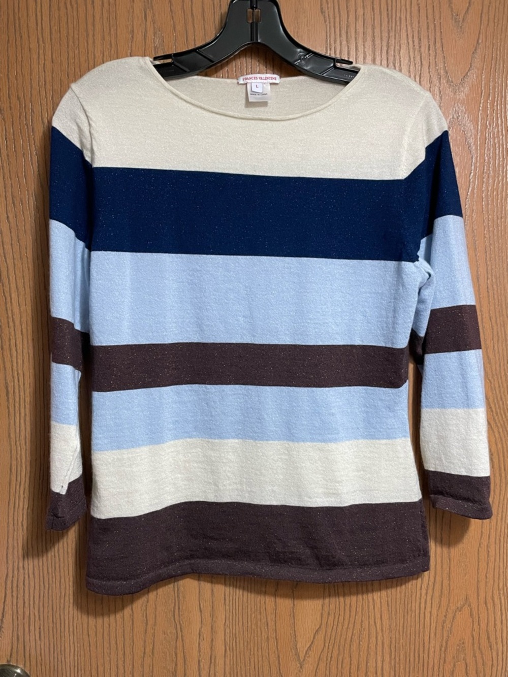 Frances Valentine Striped Scoopneck Sweater in Navy, Light Blue & Brown - Picture 4 of 9